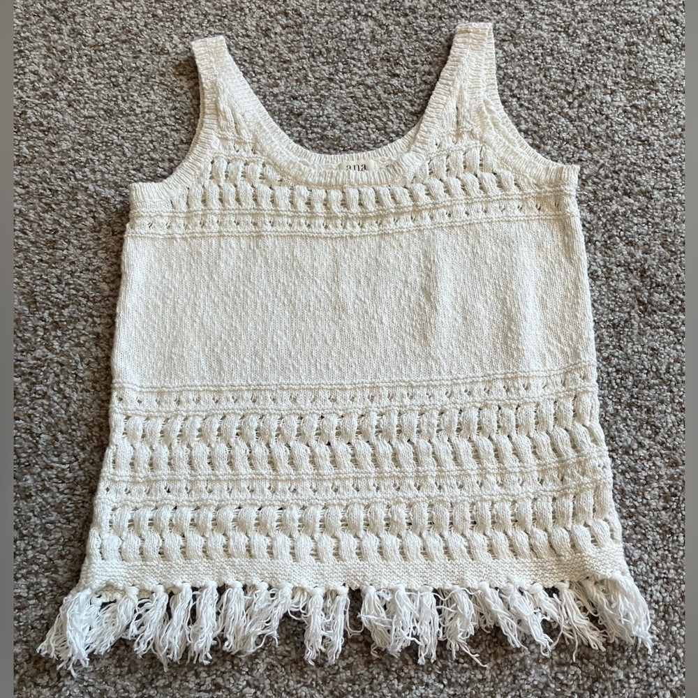 a.n.a Knit Boho‎ Tassel Fringe Ivory Tank Top XS